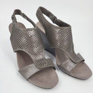 Anne Klein AK Sport Open Toe Slingback Wedge Sandals Size 8m Gray